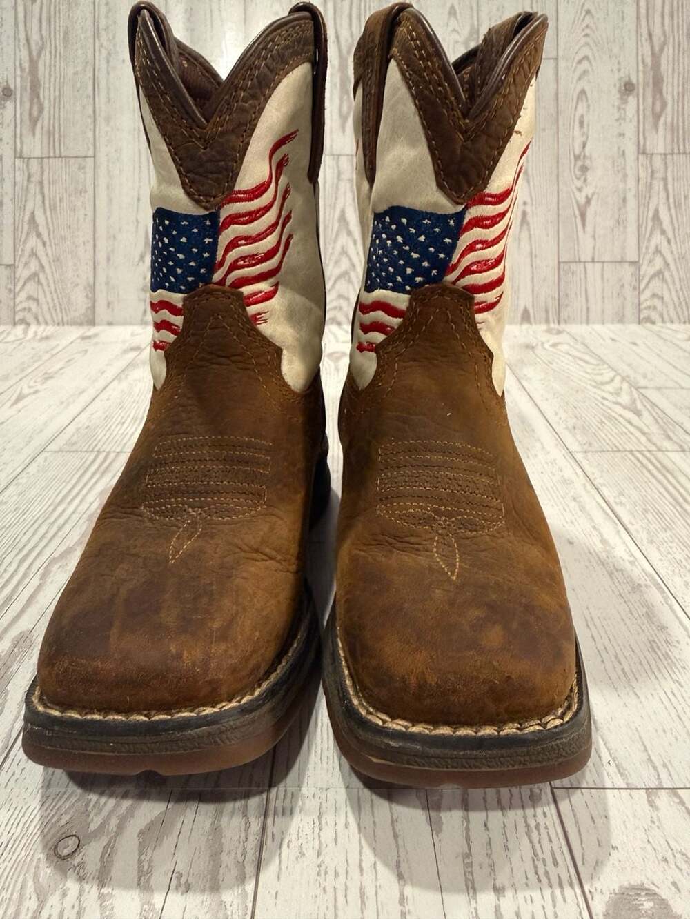 Durango Kid's 8" Western Brown/White Size 9M American Flag Boots